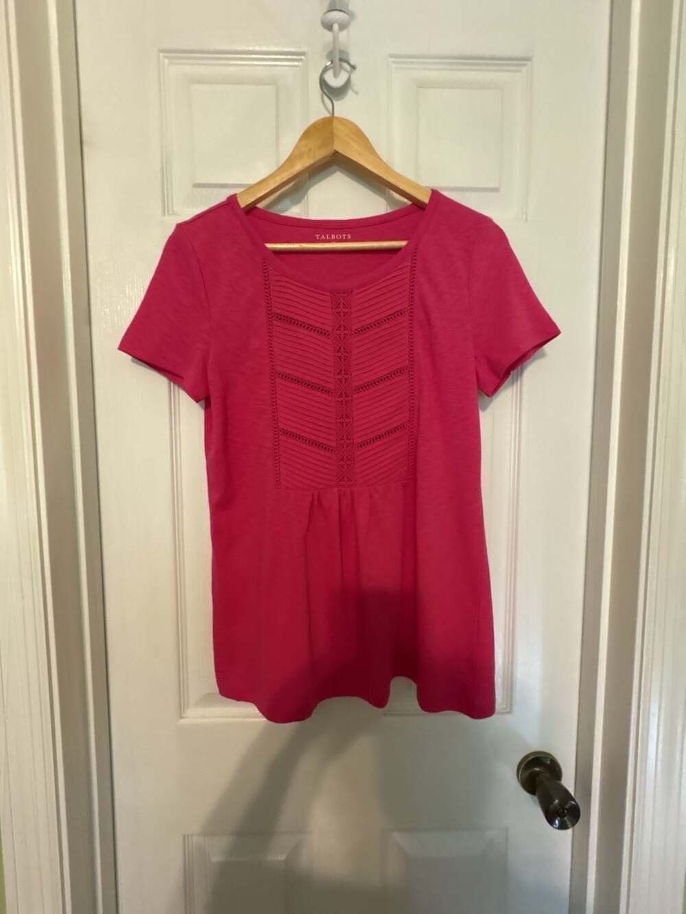 NWOT Talbots Women's Short Sleeve T-Shirt w/ Ladder Lace Detail & Pintucks, XS